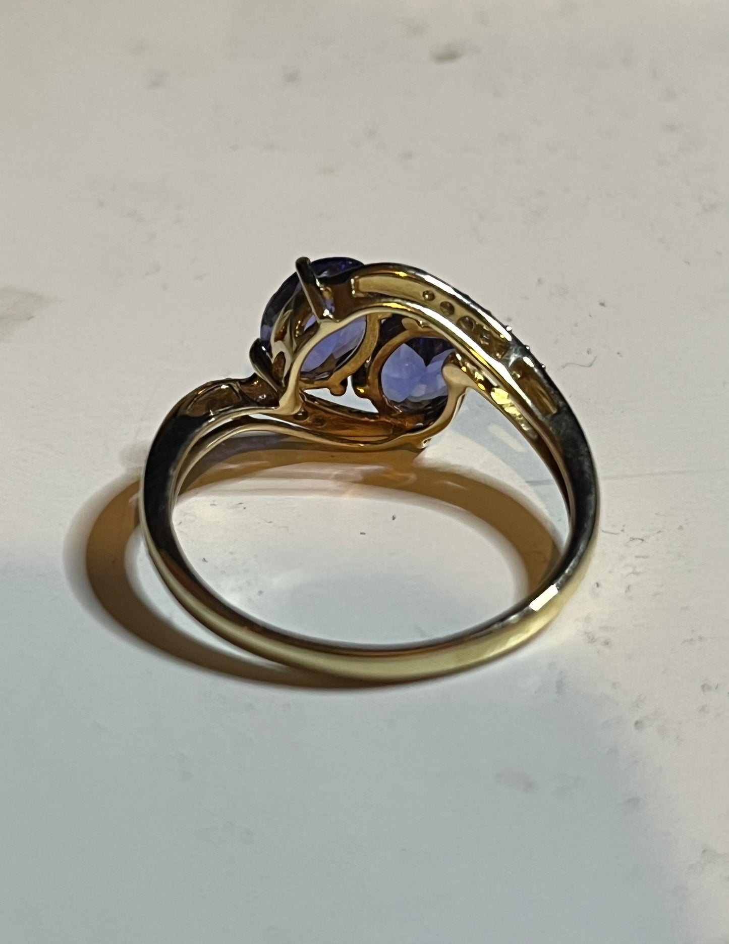 14ct yellow double twist Tanzanite ring.